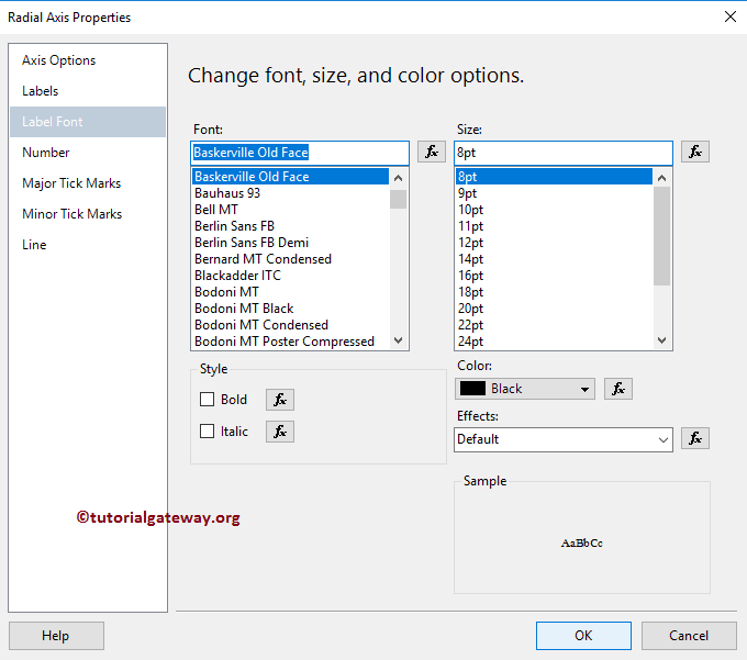 Change Radial Axis Fonts
