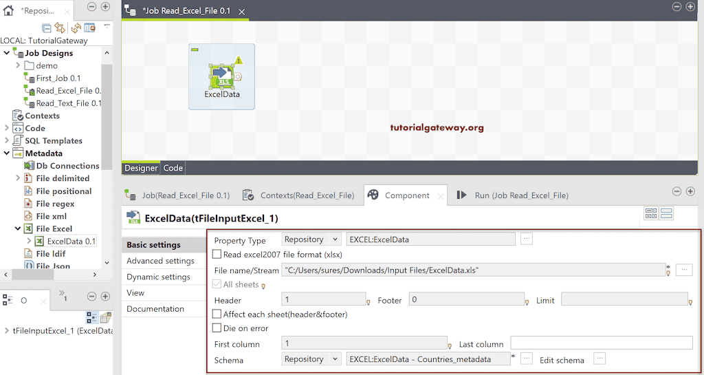 Read Excel File in Talend 13