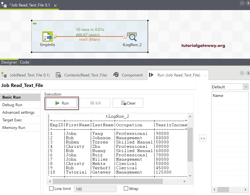 Run the Read Text File in Talend Job
