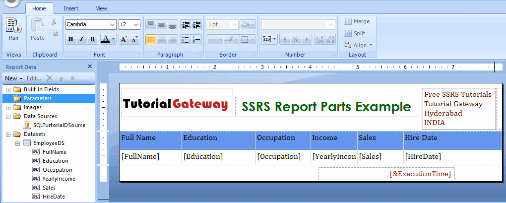Change the Report Parts Color