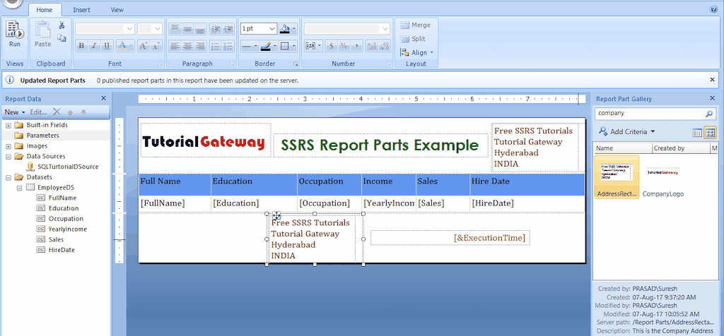 Add Rectangle Report Part