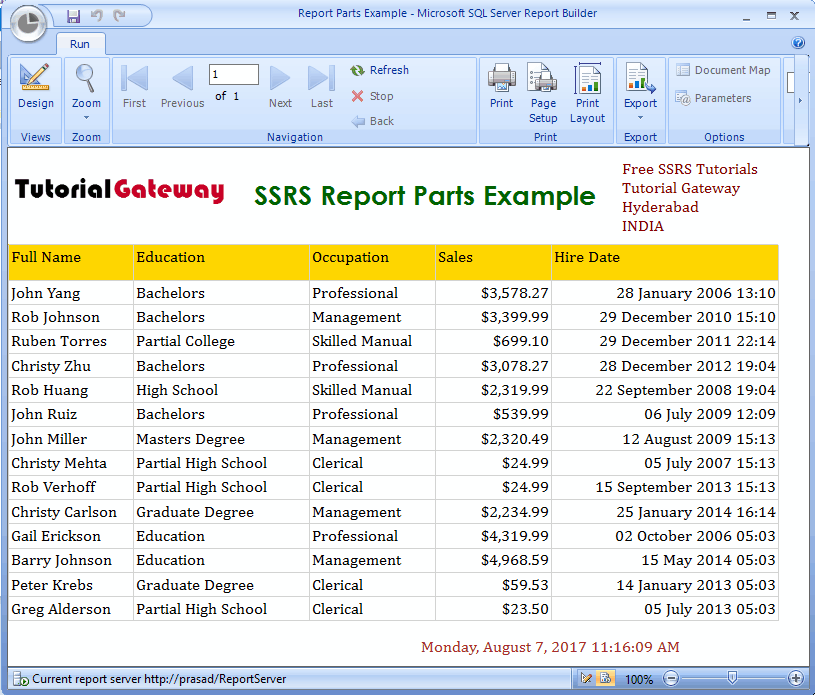 Report Parts Preview