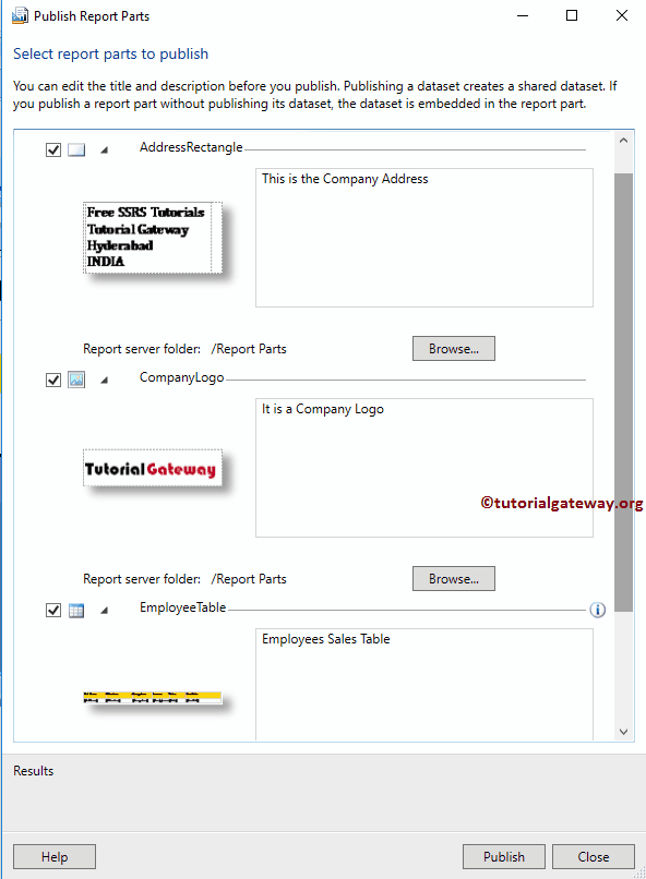 Provide Description to Each Report Part in SSRS