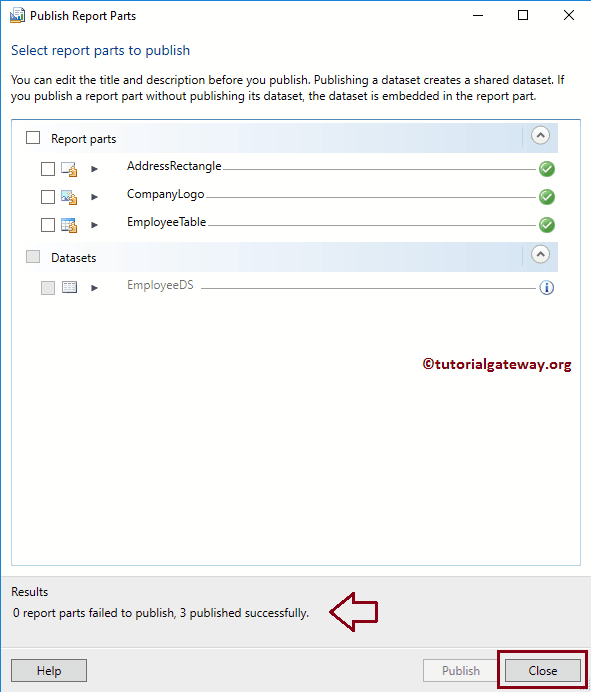Success message of publishing