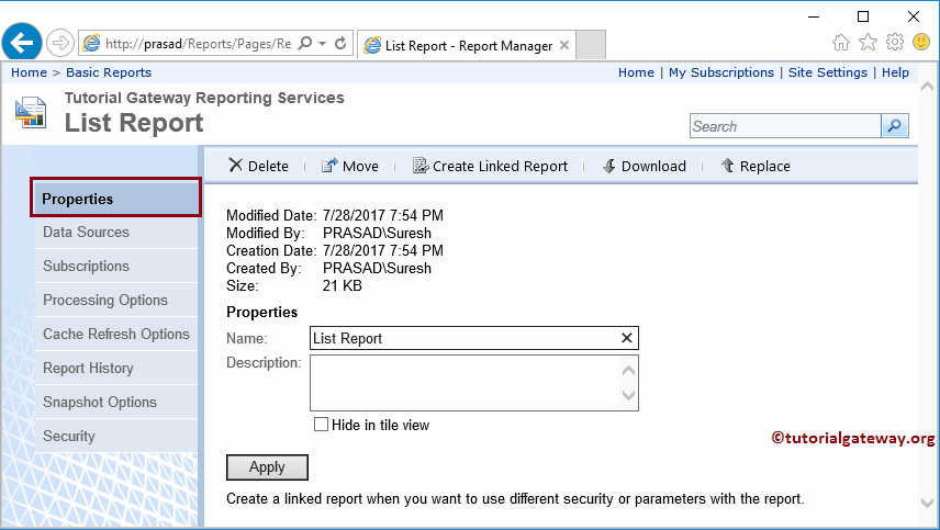 Go to Properties Tab