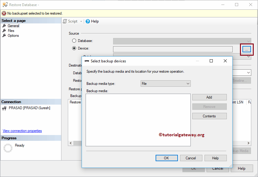 Select the Backup Device 6