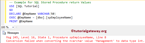 Return Values in Stored Procedure Error MSG 254, Conversion Fail 8