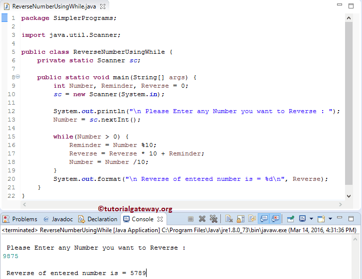 Reverse a Number in Java Using While Loop
