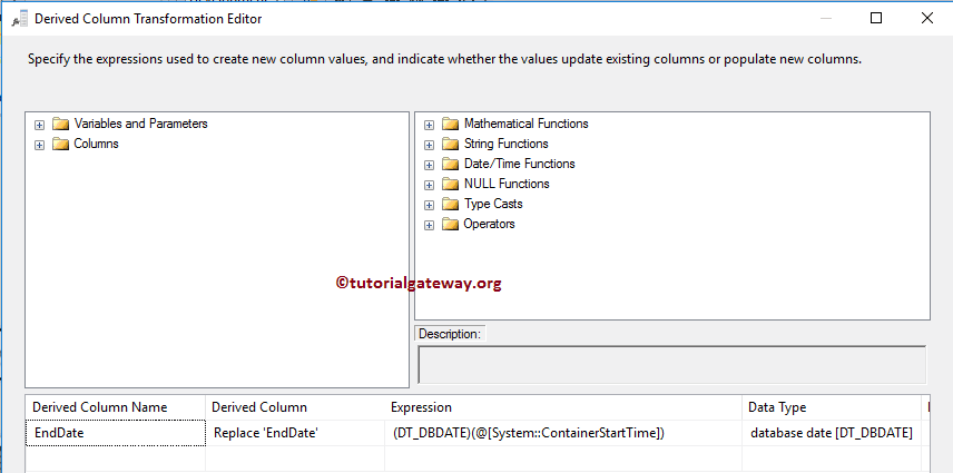 Derived Column Transformation Editor