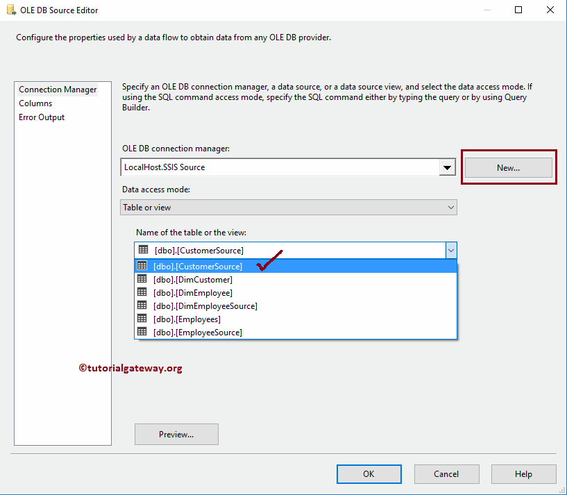 Source Database and Table