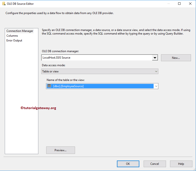 OLE DB Source Editor
