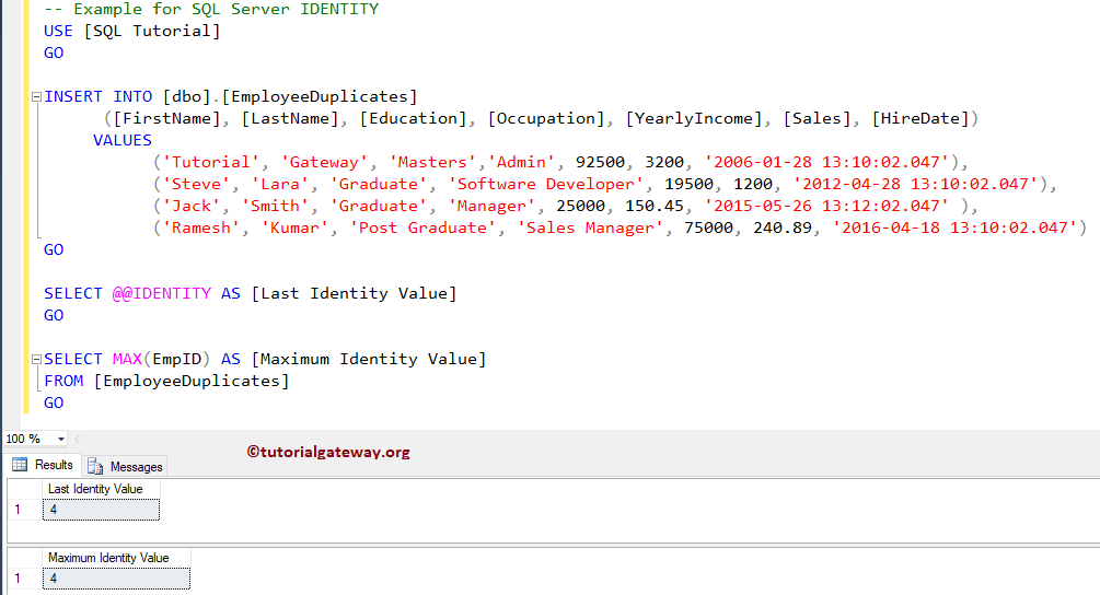 SQL Insert records into table and select @@IDENTITY 1