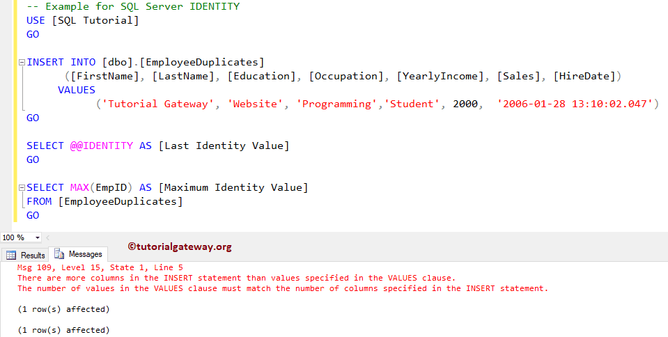 Error Msg 109. Values should match 5