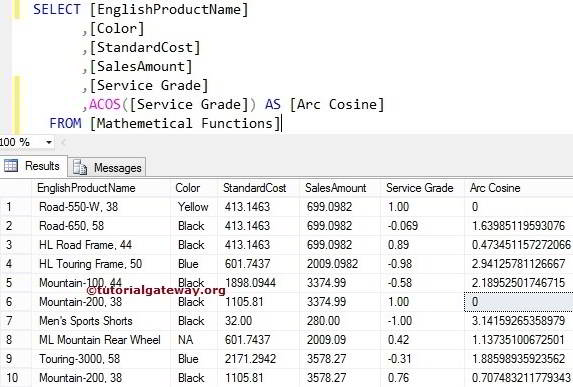 ACOS Function Example 2