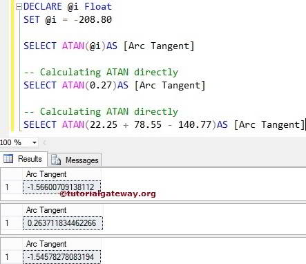 ATAN Function or Arc Tangent Example 1