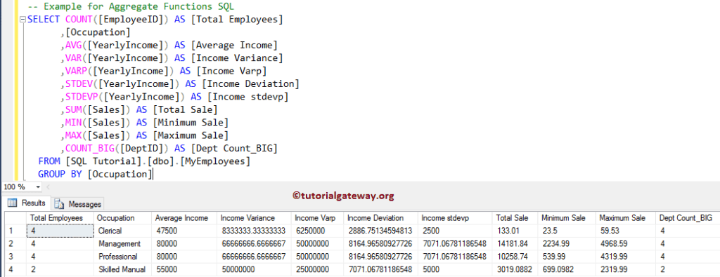 Aggregate Functions Example 1