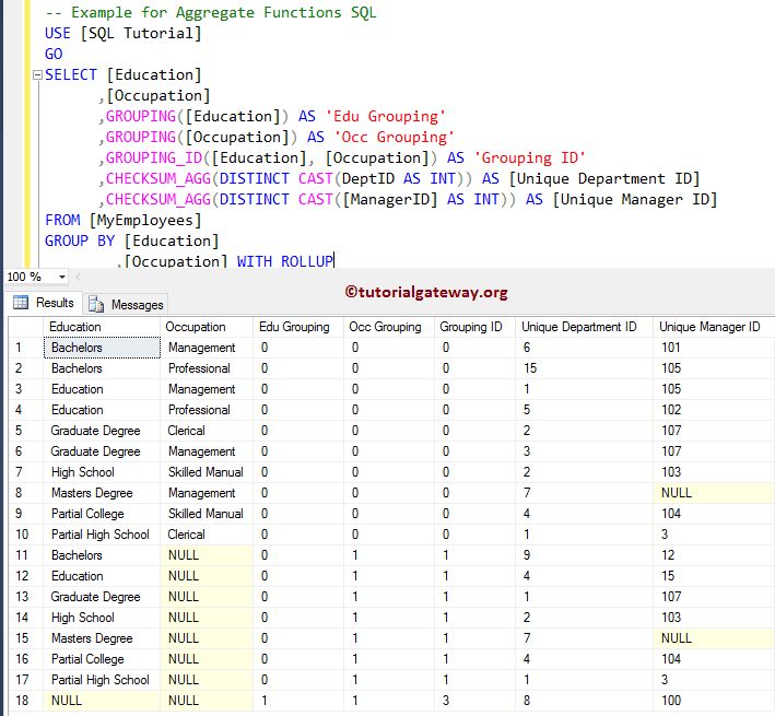 Aggregate Functions Example 2