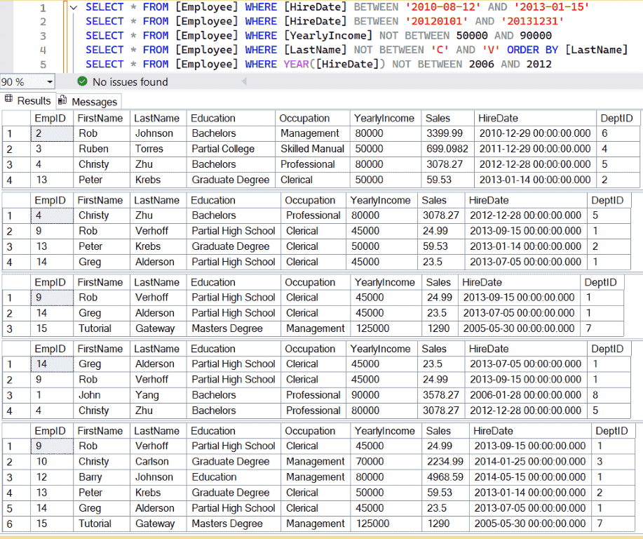 SQL BETWEEN Operator on String Columns