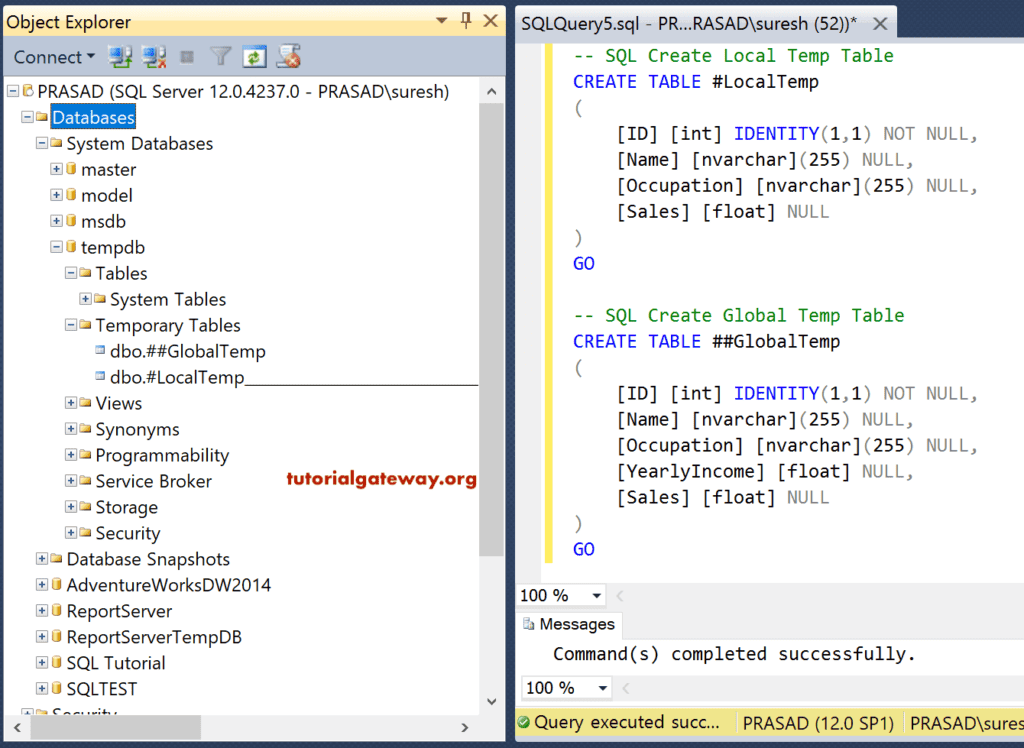 Create Local and Global Temporary Table Example 17