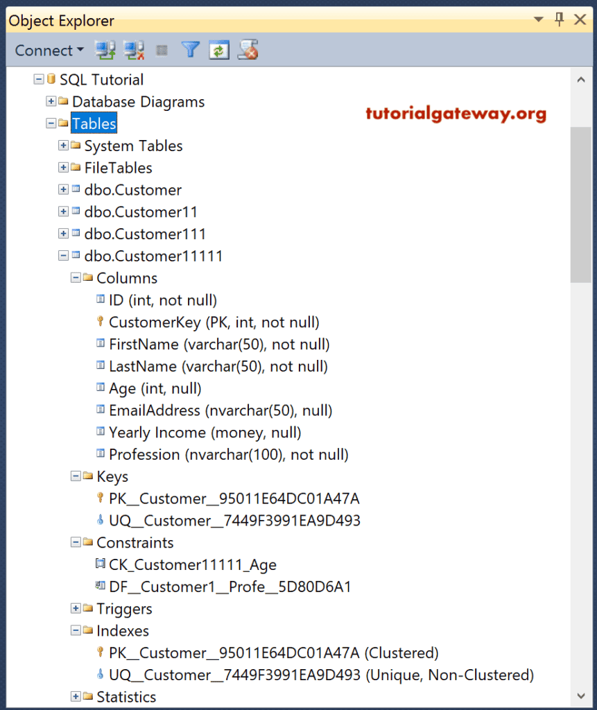 View Table and constraints in Object Explorer 7