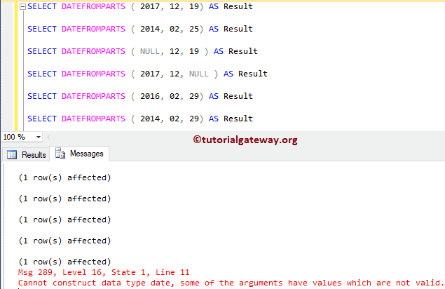 DATEFROMPARTS Example 1