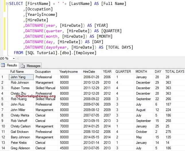 DATENAME Function Example 2