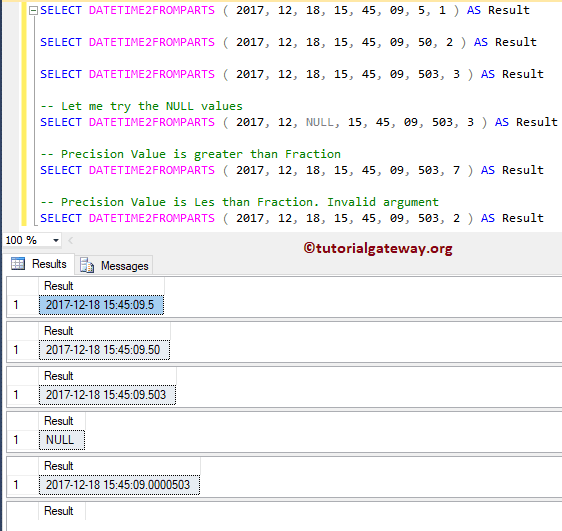 DATETIME2FROMPARTS 2