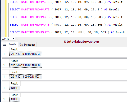 SQL DATETIMEFROMPARTS Function 1