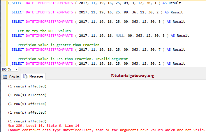 SQL DATETIMEOFFSETFROMPARTS 1