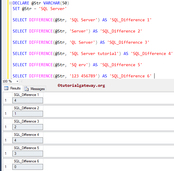 DIFFERENCE Function Example 1