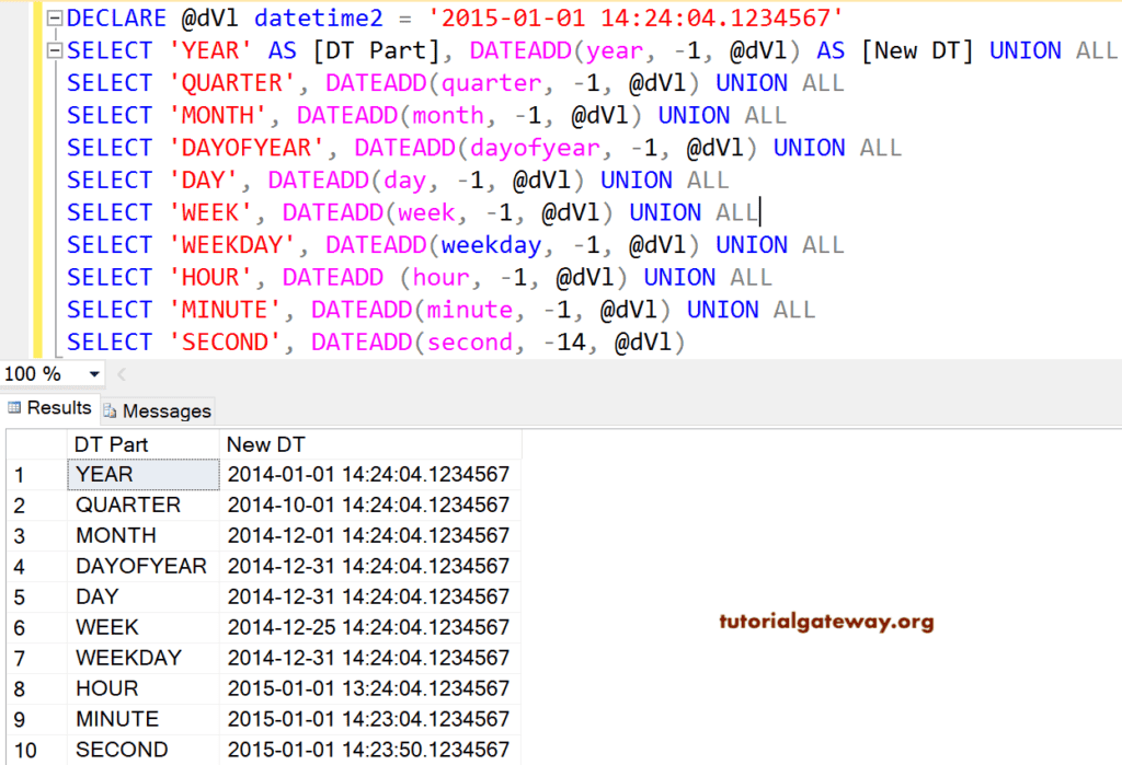 DATEADD Function with Negative numbers