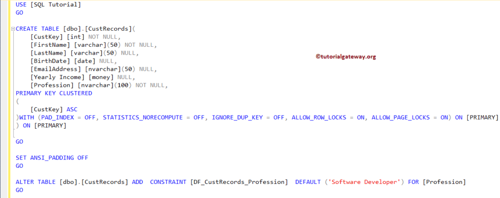 Add Default Constraint on Existing Table