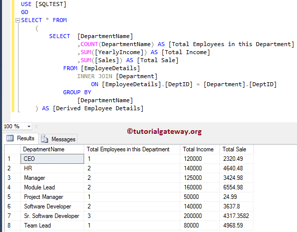 Derived Table Example 5
