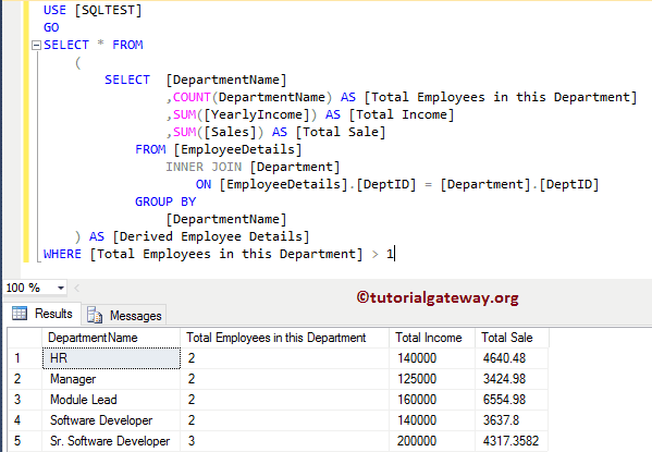 Derived Table Example 6