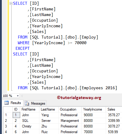 EXCEPT Where clause 5