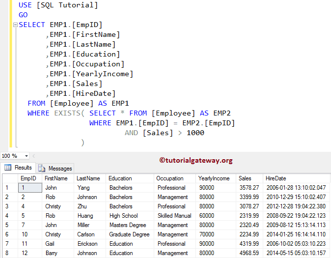 EXISTS Operator in Subquery and Where Clause 2
