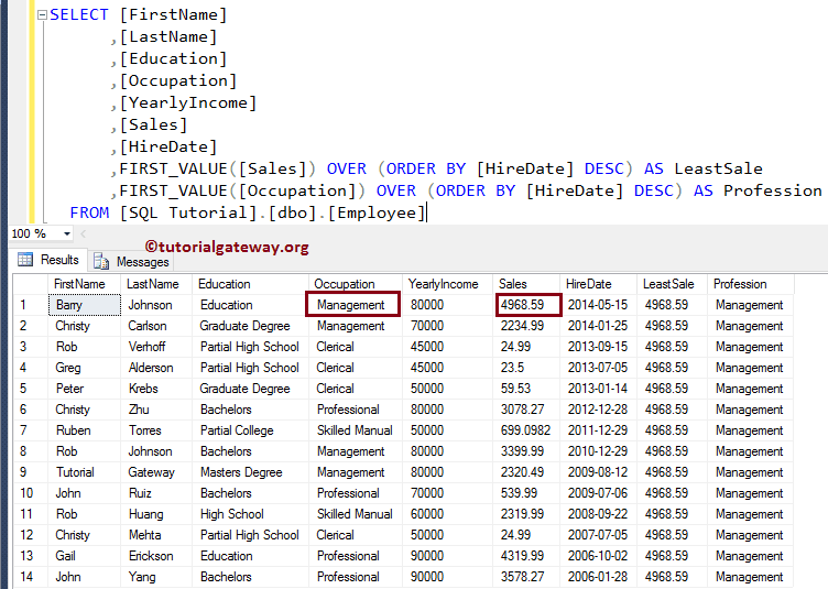 FIRST_VALUE with OVER and Order By Clause 4