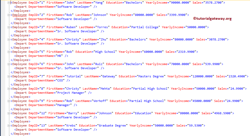 FOR XML AUTO Example 5