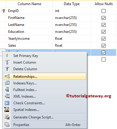 Assign Relationships to Columns