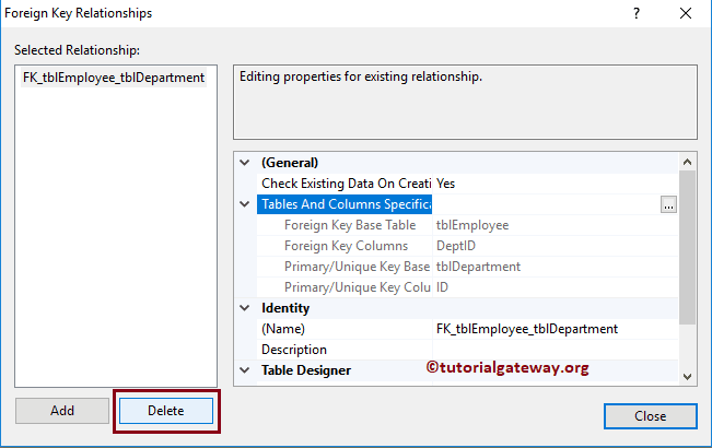 Delete the Foreign Key