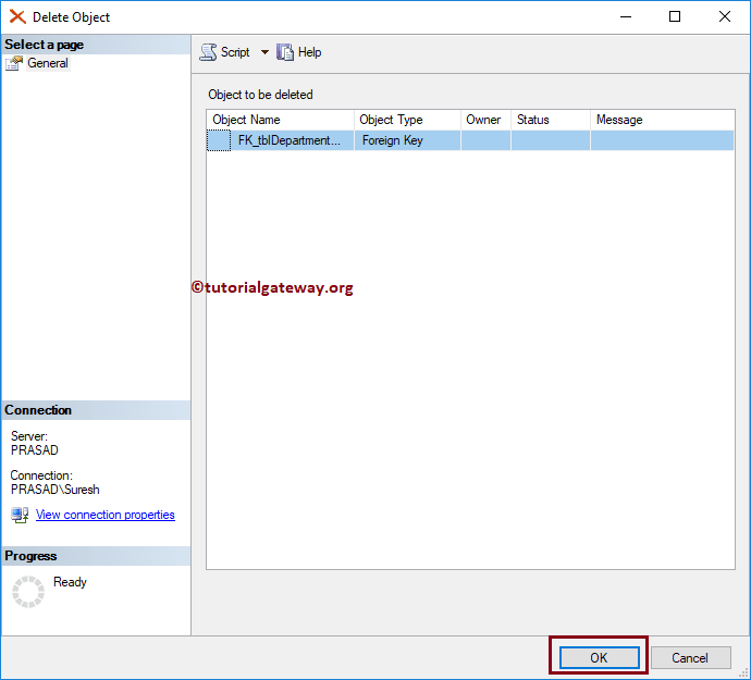 Delete Object Window