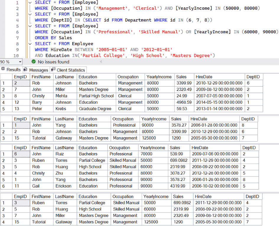 SQL IN Operator With Subquery and NULL