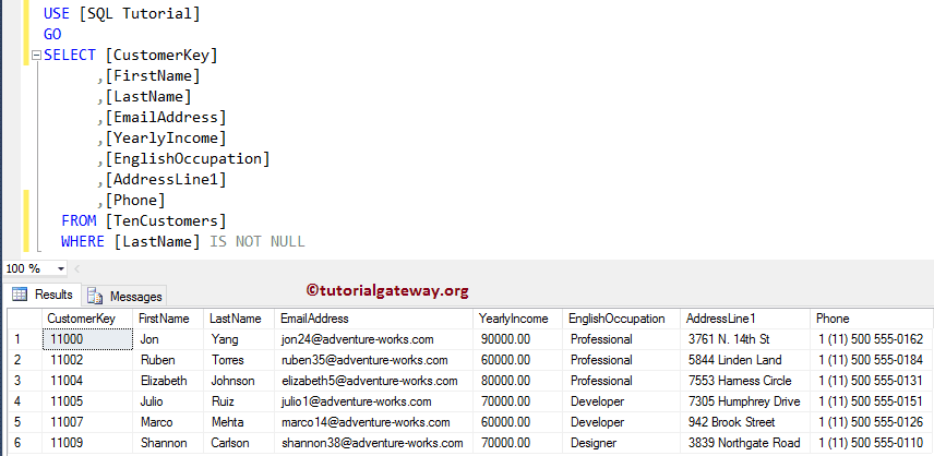 IS NOT NULL Example 2