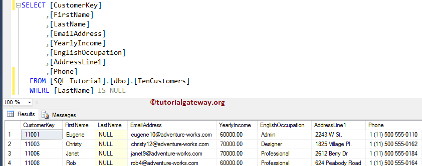 IS NULL Function for Non Empty Last Name records 2