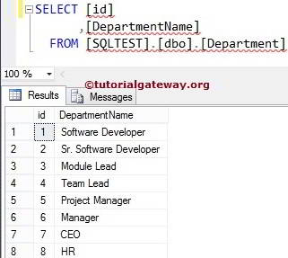 Data in Department table 3