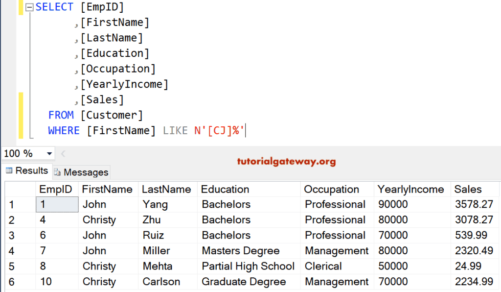 Using Like [] Character List