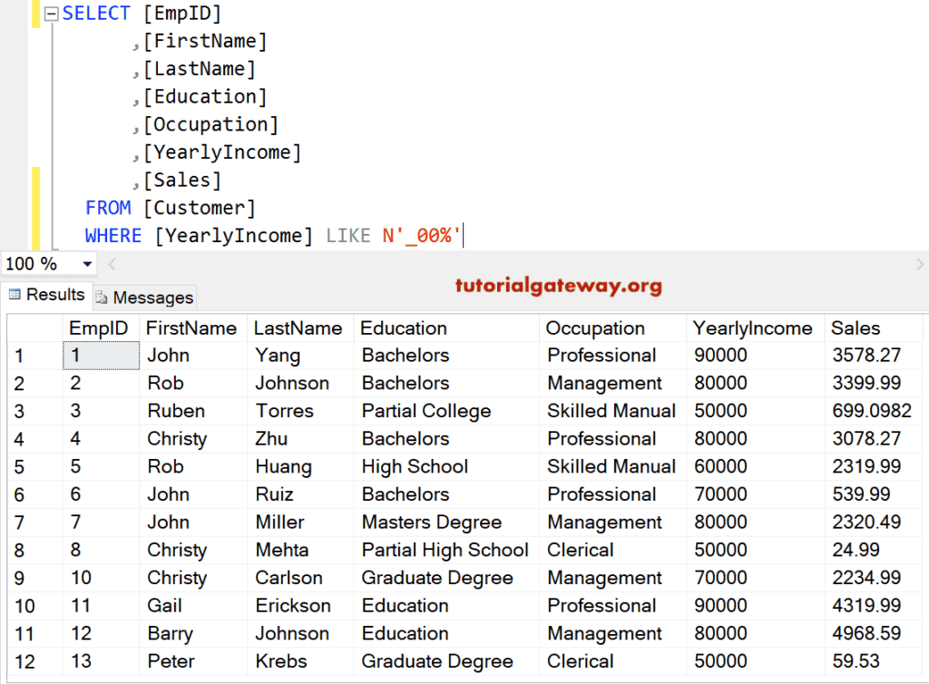 Like Operator Wildcard _ and % sign