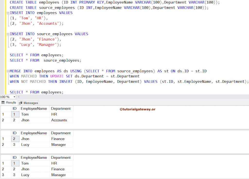 A basic Example of SQL MERGE Statement