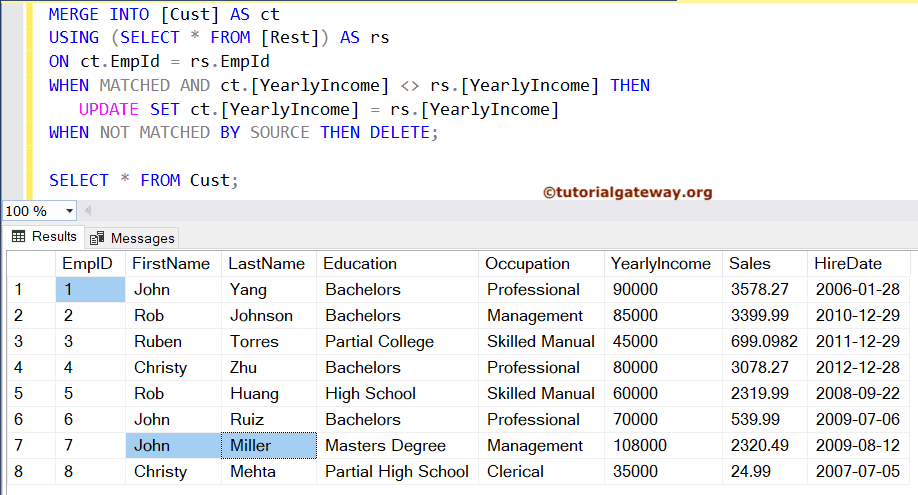 Use SQL MERGE to perform UPDATE and DELETE operations example