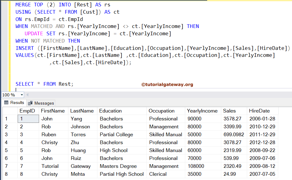 SQL MERGE TOP Clause Example